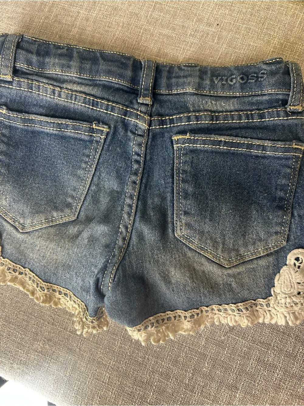 Vigoss Blue Denim Shorts with White Crochet Hem